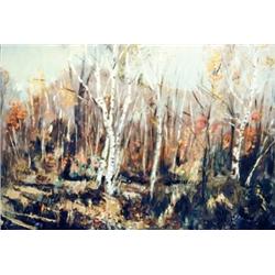 J.K. HANSEGGER 773 O/C BIRCH TREES IN FALL 36"X28"