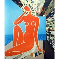 J.K. HANSEGGER 1076 O/C  RED NUDE 32"X40" (FRAMED)