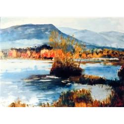 J.K. HANSEGGER 634 O/P AUTUMN LANDSCAPE W/ WATER 2