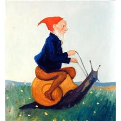 J.K. HANSEGGER 211 GNOME W/ SNAIL O/C 20"X16"