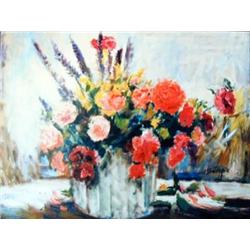 J.K. HANSEGGER 451 FLOWERS IN TUB O/C 30"X24"