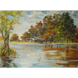 J.K. HANSEGGER O/P SWAN LAKE 40"X30"