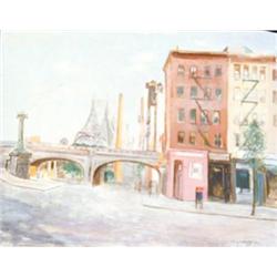 J. K. HANSEGGER 916 OIL ON CANVAS STREET SCENE WIT