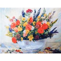 J.K. HANSEGGER 453 FLOWERS IN PORCELAIN BOWL O/C