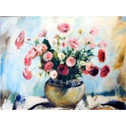 J.K. HANSEGGER 341 FLOWERS IN PORCELAIN BOWL O/C