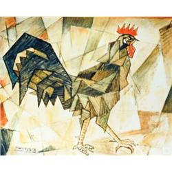 J.K. HANSEGGER 512 CUBIST ROOSTER 19.5"X15.5" (FRA