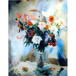 J.K. HANSEGGER 384 FLOWERS IN GLASS VASE O/C 40"X5