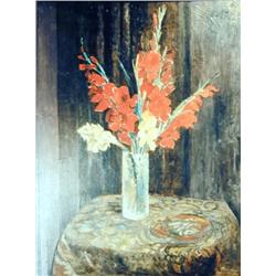 J.K. HANSEGGER 368 RED & YELLOW FLOWERS IN GLASS V