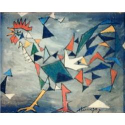 J.K. HANSEGGER 492 O/B ROOSTER IN TRIANGLE 11"X9"