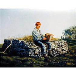 J. K. HANSEGGER 104 OIL ON CANVAS BOY WITH ACCORDI