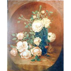 J.K. HANSEGGER 410 ROSES & GLASS VASE O/C 24"X27.