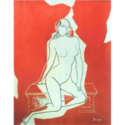 J.K. HANSEGGER 1056 O/C WHITE NUDE ON RED BACKGROU