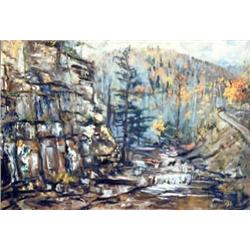 J.K. HANSEGGER 728 O/C AUTUMN SCENE W/ ROCKS & STR