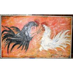 J.K. HANSEGGER O/C COCK FIGHT 59"X35"