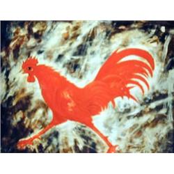 J.K. HANSEGGER 546 O/B RED ROOSTER 30"X24"