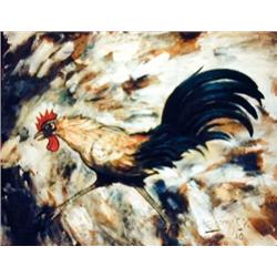J.K. HANSEGGER 565 O/P ROOSTER 30"X24" (DAMAGED)