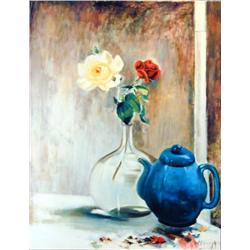 J.K. HANSEGGER 411 YELLOW & RED ROSES O/C 24"X30"