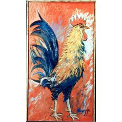 J.K. HANSEGGER 473 O/C ROOSTER 12"X22" (FRAMED)