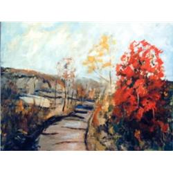 J K HANSEGGER 799 OIL ON CANVAS "FALL TREES AND PA