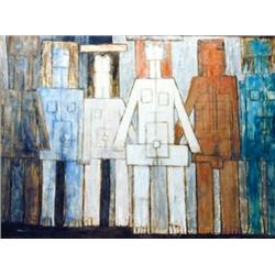 J K HANSEGGER 579 OIL ON CANVAS COMPOSITION WITH 6