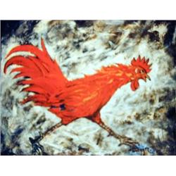 J.K. HANSEGGER 551 O/C RED ROOSTER 30"X24"