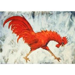 J.K. HANSEGGER 504 O/B RED ROOSTER 16"X11.5" (FRAM