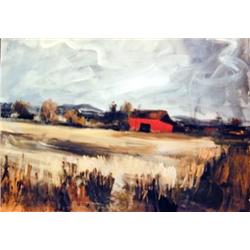 J K HANSEGGER 734 OIL ON CANVAS "RED BARN AND FORE