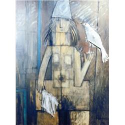 J K HANSEGGER 617 OIL ON CANVAS WOMAN WITH A WHITE