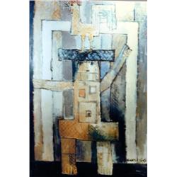 J K HANSEGGER 595 OIL ON CANVAS "WOMAN WITH A ROOS