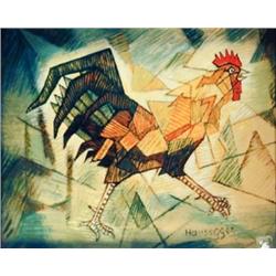 J.K. HANSEGGER 510 O/B CUBIST ROOSTER 16"X13" (FRA
