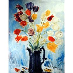 J.K. HANSEGGER 401 FLOWERS IN  BLACK PITCHER O/C