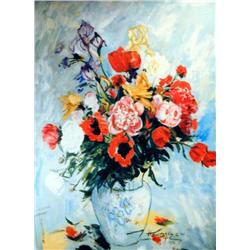 J.K. HANSEGGER 391 FLOWERS IN VASE O/C 30"X40"