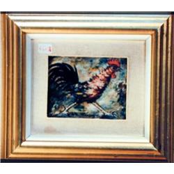 J.K. HANSEGGER 487 O/B ROOSTER 4"X3.25" (FRAMED)