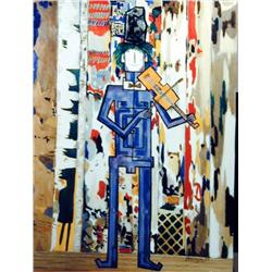 J K HANSEGGER 629 OIL ON BOARD SQUARE MAN WITH VIO