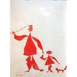 J K HANSEGGER 932 OIL ON BOARD "FATHER AND CHILD"