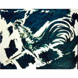 J.K. HANSEGGER 543 O/P GREEN ROOSTER 30"X24"