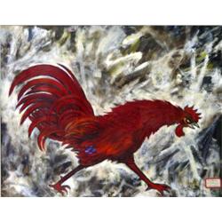 J.K. HANSEGGER 553 O/B RED ROOSTER 28"X22"