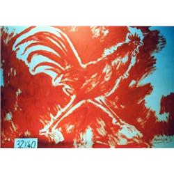 J.K. HANSEGGER 480 O/P RED ROOSTER 40"X32"