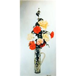 J.K. HANSEGGER 343 ROSES IN GLASS EWER O/C 20"X40"