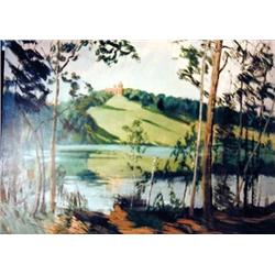 J K HANSEGGER 659 OIL ON CARDBOARD "CASTLE ON GREE