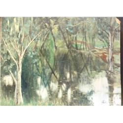 J K HANSEGGER 891 OIL ON BOARD "TREES IN SWAMP"