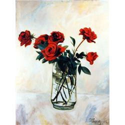J K HANSEGGER 400 OIL ON BOARD "ROSES" 24"X30"