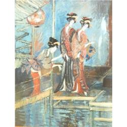 J K HANSEGGER 177 OIL ON PANEL "THREE JAPANESE GIR
