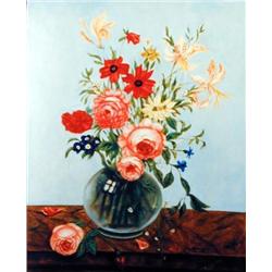 J.K. HANSEGGER 422 O/C FLOWERS IN GLASS BOWL