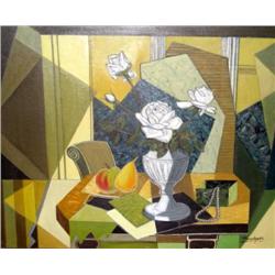 J.K. HANSEGGER 1064 O/B FRUIT & FLOWER STILL LIFE