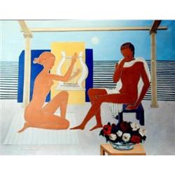 J.K. HANSEGGER 1071 O/C NUDE COUPLE WITH ROSES & L