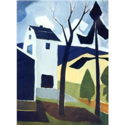 J.K. HANSEGGER 1122 O/C HOUSE & TREES 18"X24"