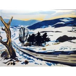 J.K. HANSEGGER 1139 SNOWY HILLSIDE W/ TREES & ROAD