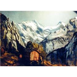 J.K. HANSEGGER 865 O/B SWISS ALPS SCENE 40"X30"