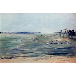 J.K. HANSEGGER 652 O/B IMPRESSIONISTIC HARBOR SCEN